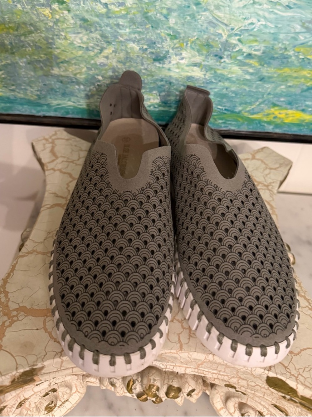 Ilse Jacobsen Grey Perforated Slip-On Loafers